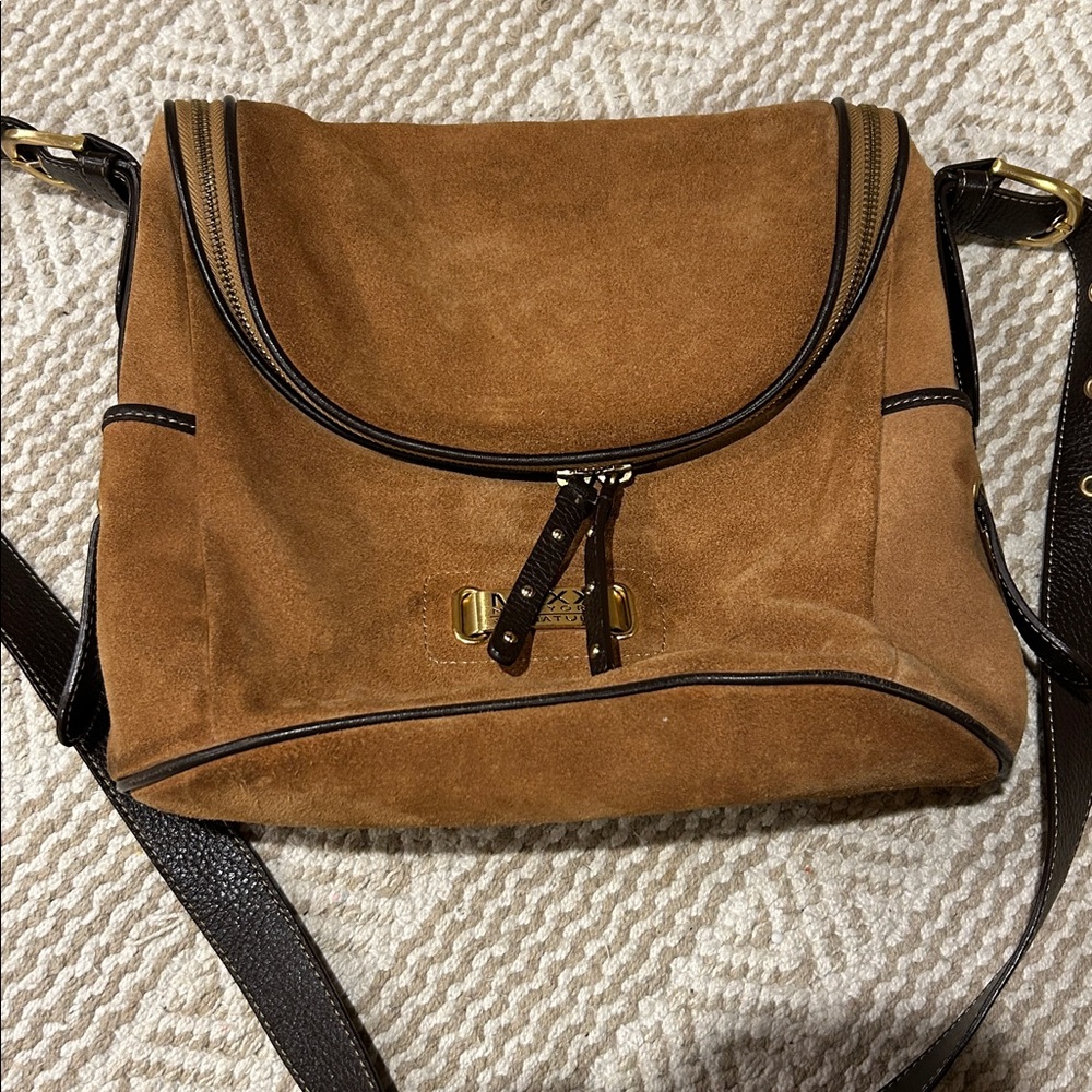 Maxx New York Brown and Gold suede Signature Bag
